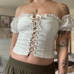 I.AM.GIA White Lace-Up Crop Top
